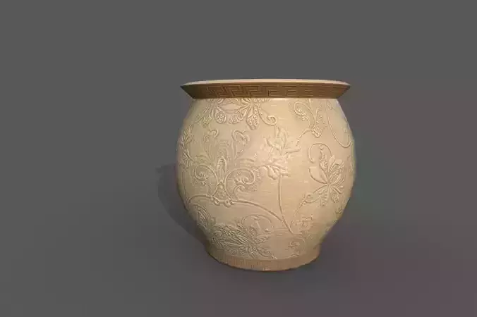 Clay pot with flower details sculpt