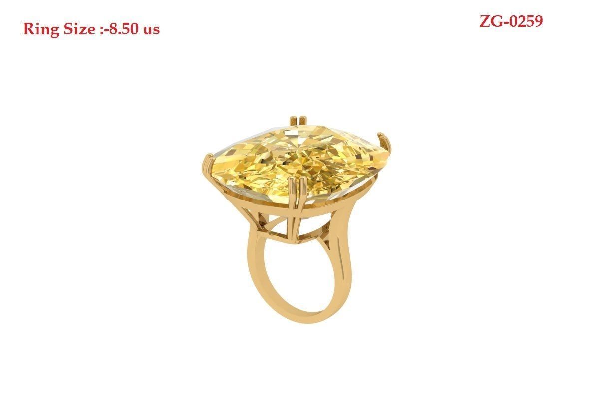 Cushion Solitaire Art Deco Ring 3D print model_1