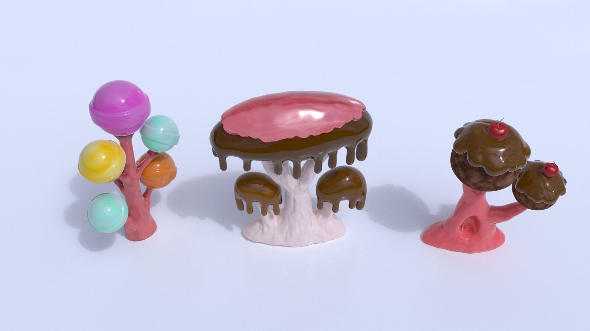 Candy trees cartoon Low-poly 3D model_9