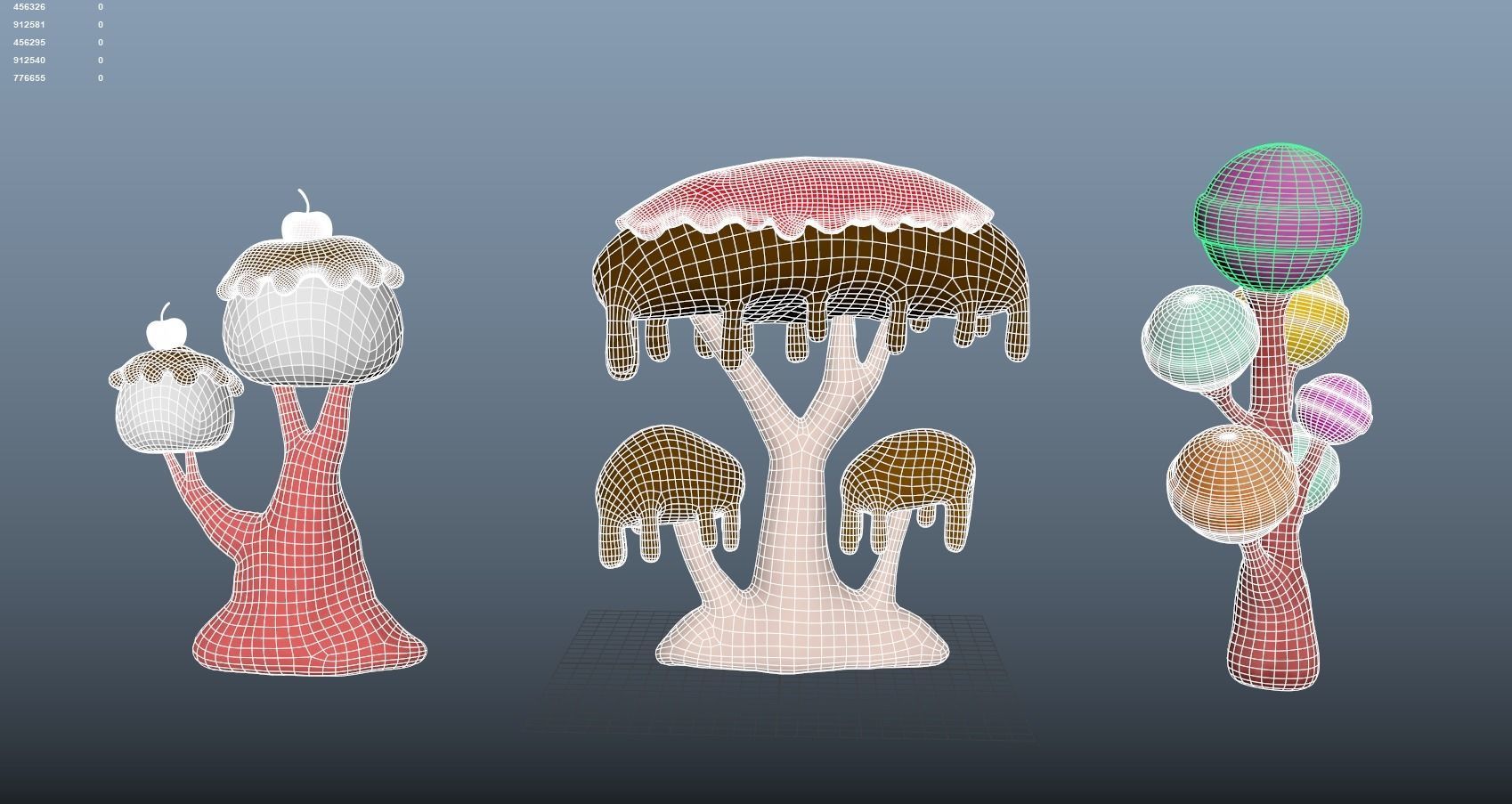 Candy trees cartoon Low-poly 3D model_8