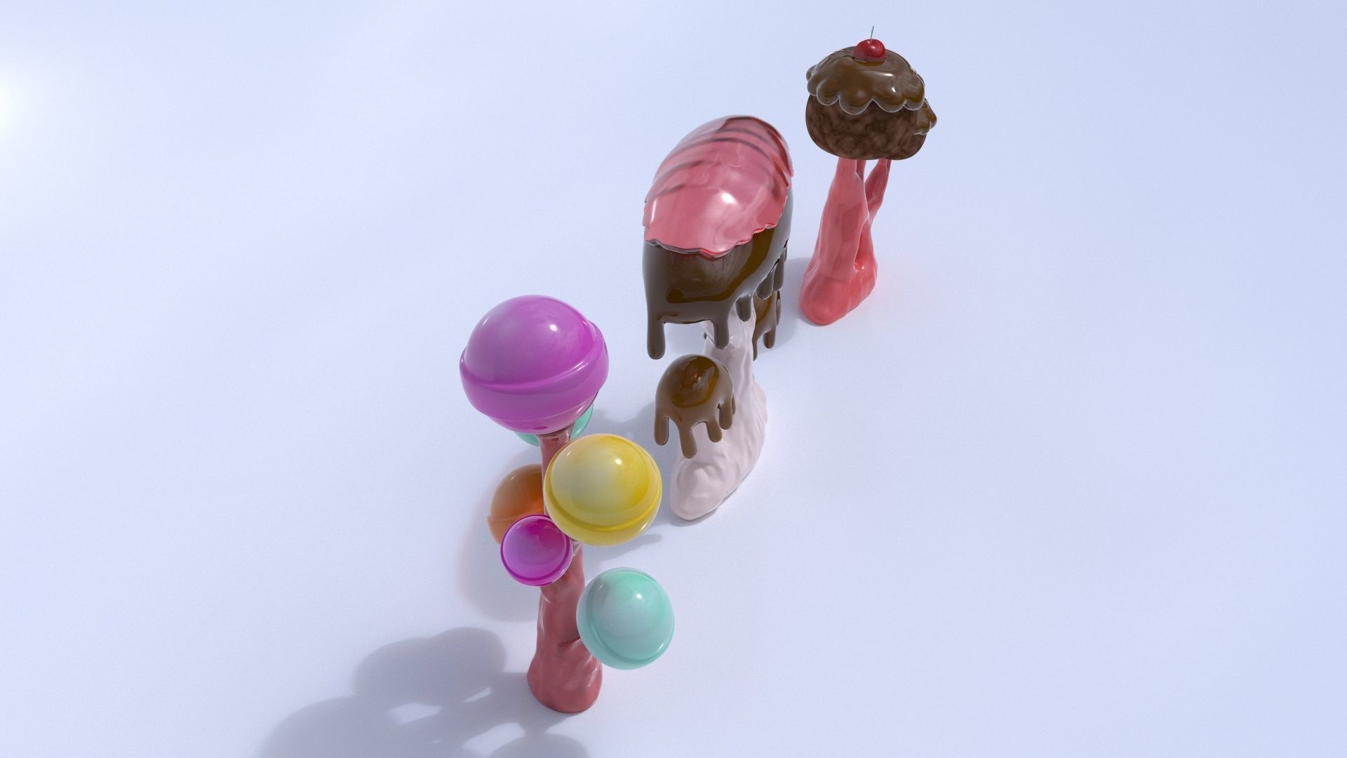 Candy trees cartoon Low-poly 3D model_10