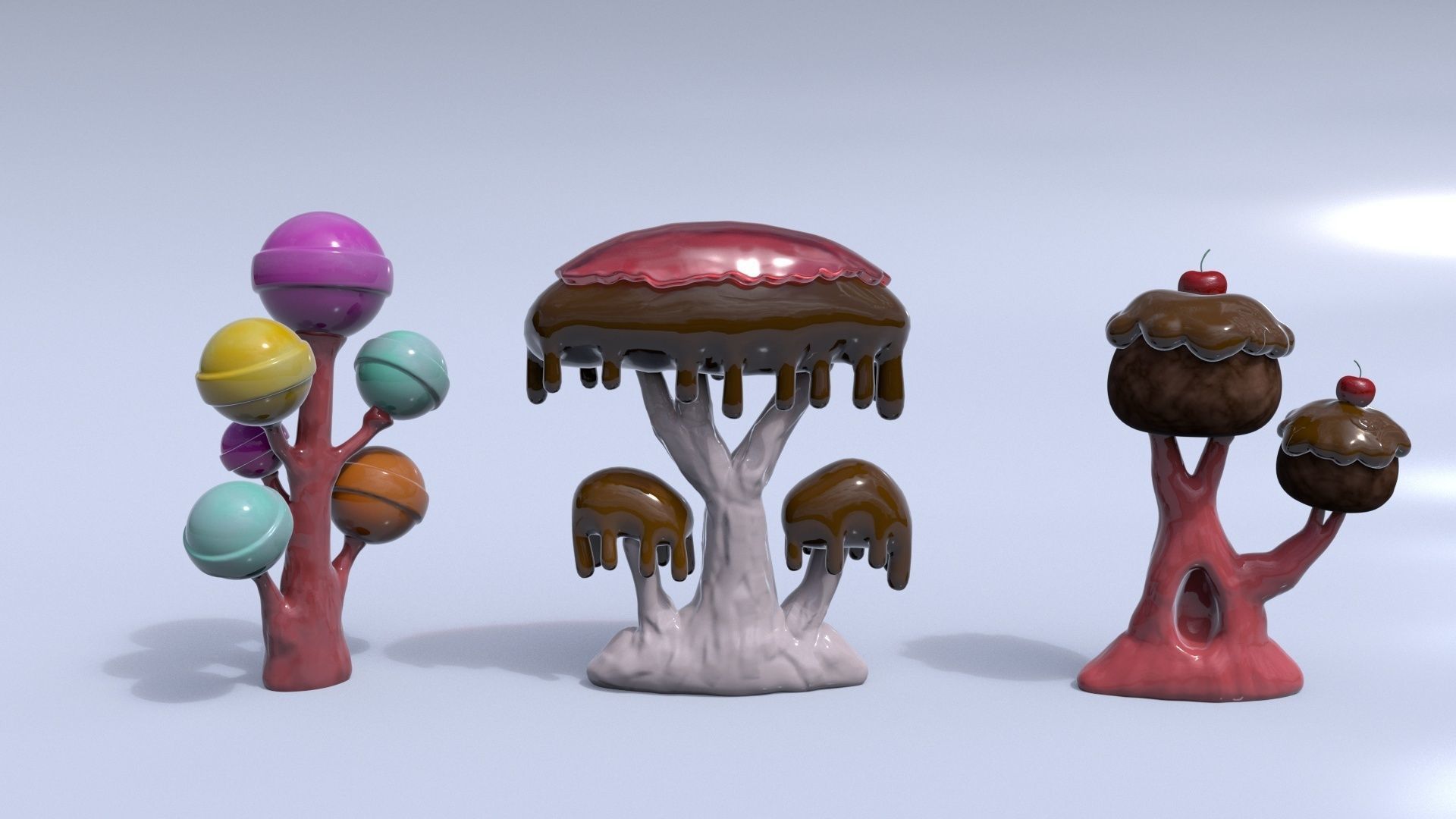 Candy trees cartoon Low-poly 3D model_1