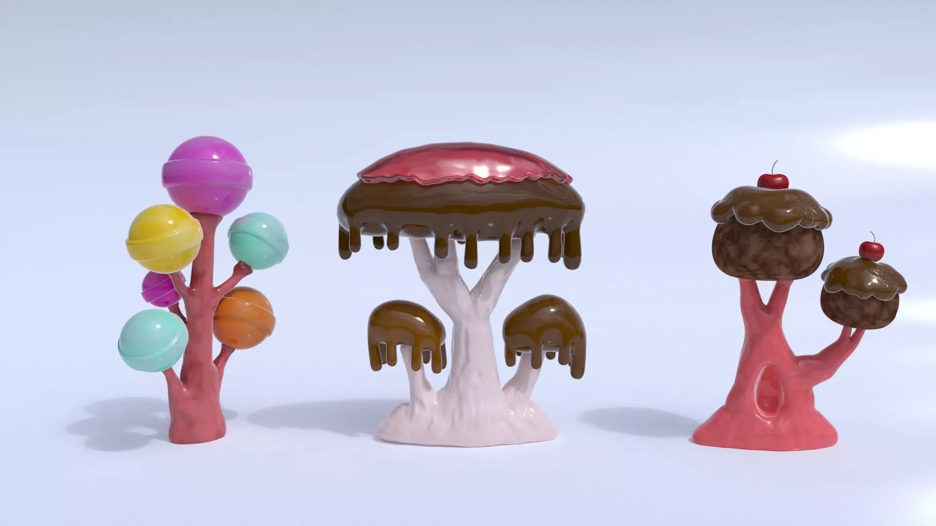 Candy trees cartoon Low-poly 3D model_0