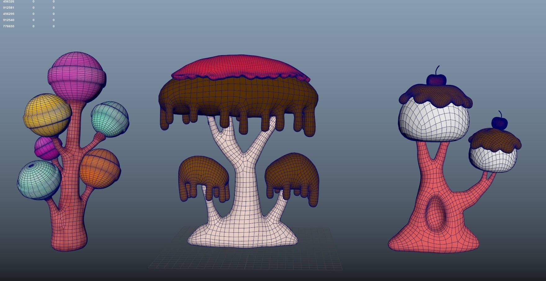 Candy trees cartoon Low-poly 3D model_7