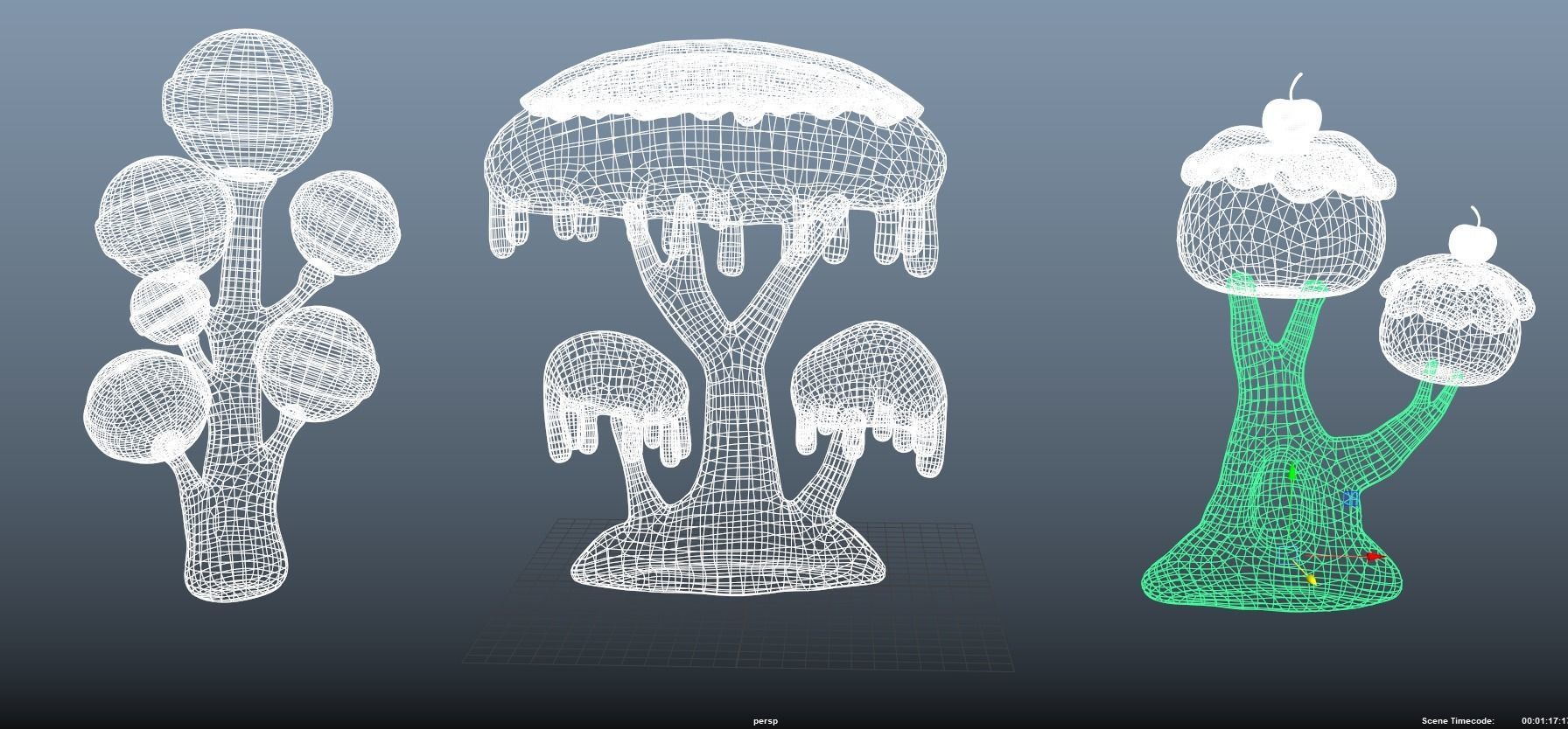 Candy trees cartoon Low-poly 3D model_2