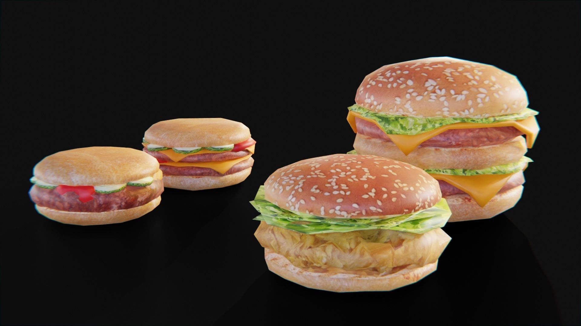 Burger fast food pack meat bun cheese Low-poly 3D model_7