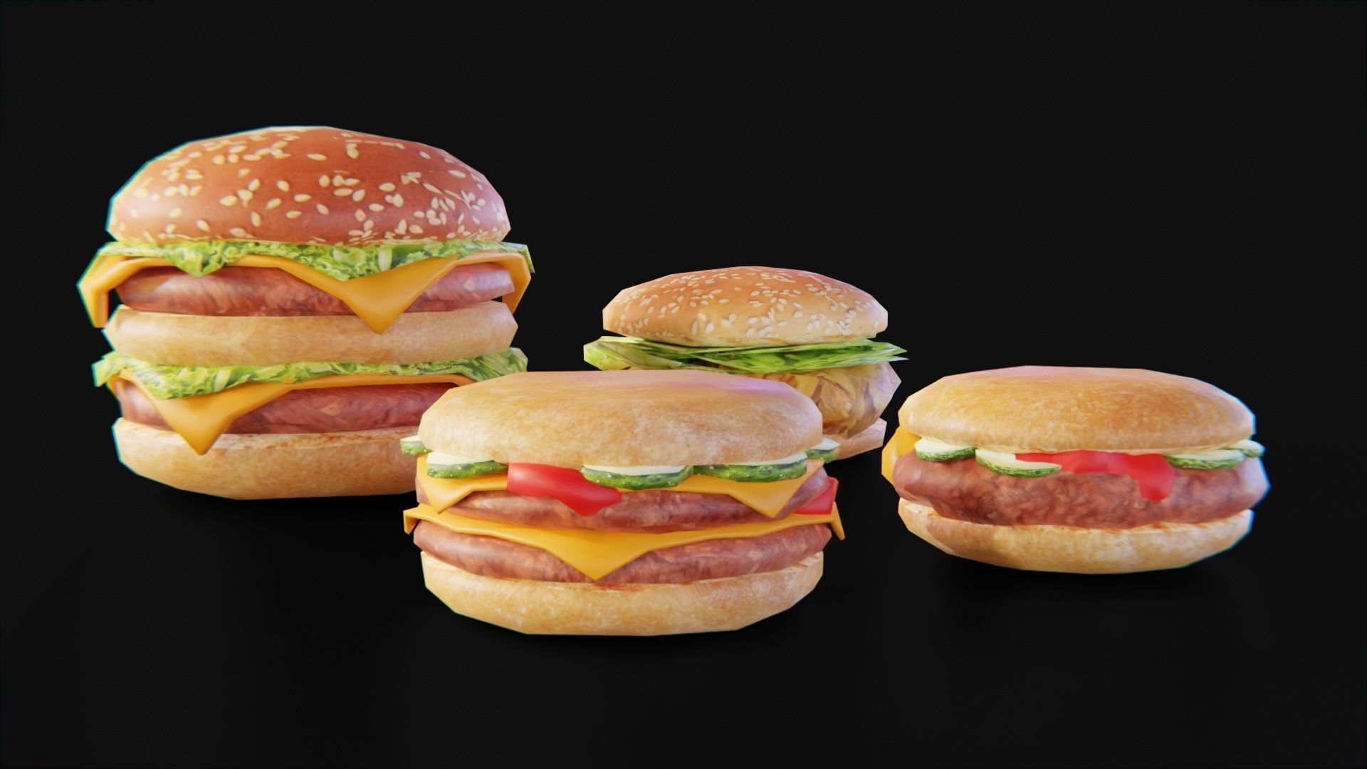 Burger fast food pack meat bun cheese Low-poly 3D model_1