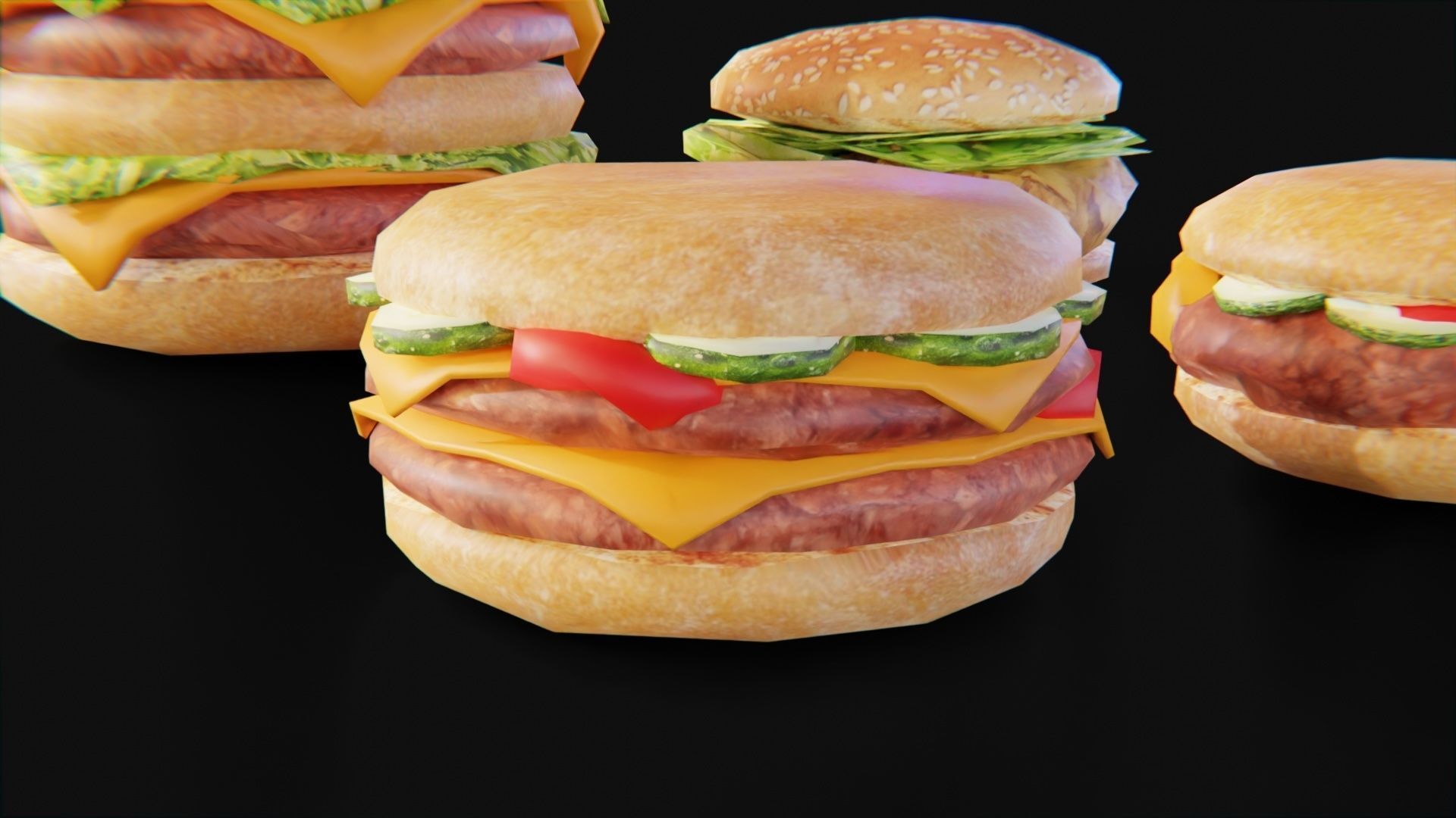 Burger fast food pack meat bun cheese Low-poly 3D model_2