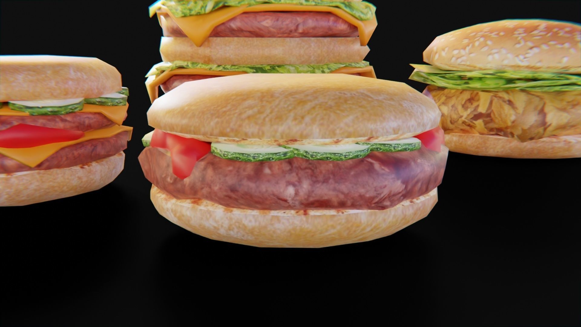 Burger fast food pack meat bun cheese Low-poly 3D model_3