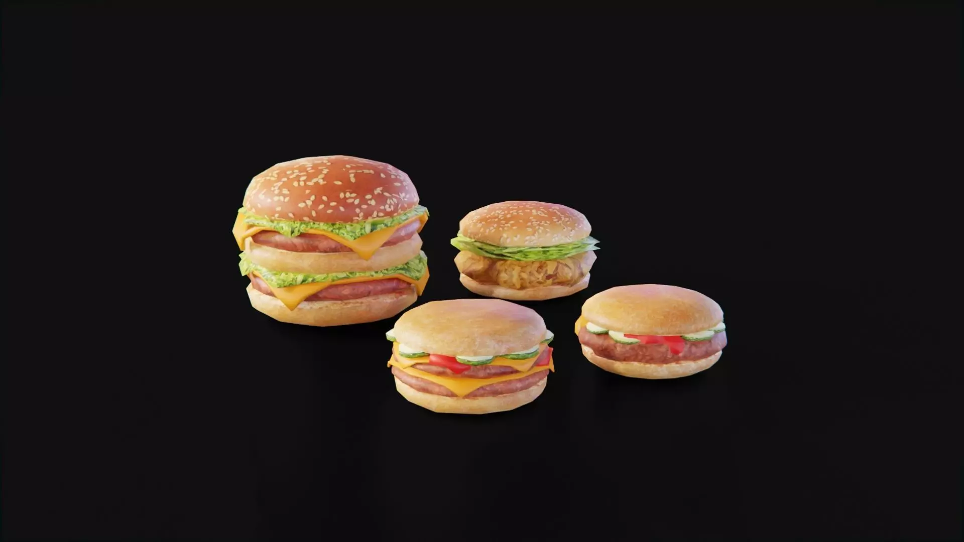 Burger fast food pack meat bun cheese Low-poly 3D model_0