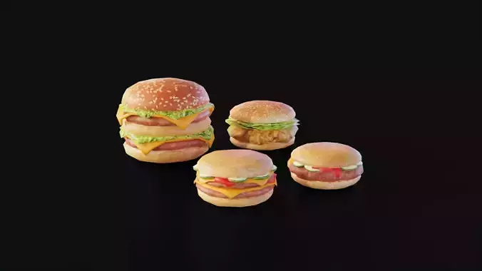 Burger fast food pack meat bun cheese Low-poly 3D model