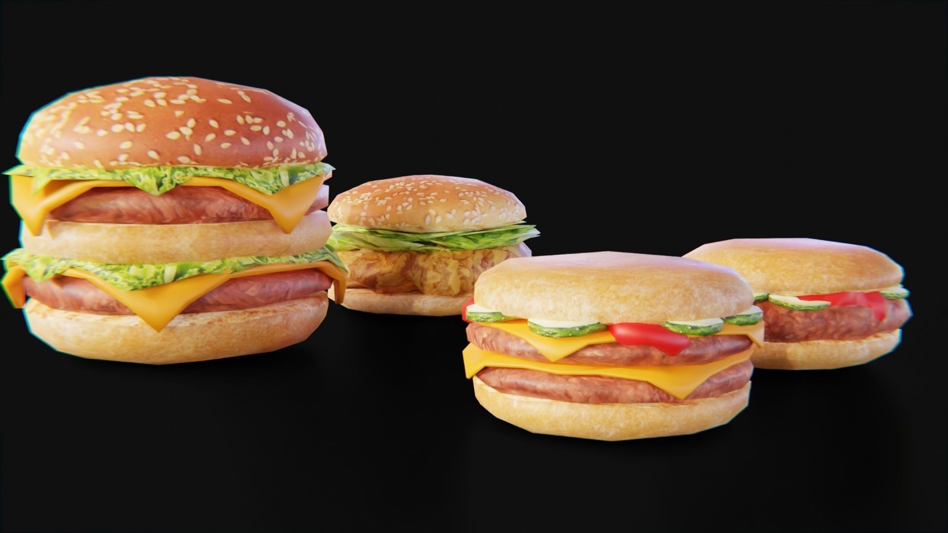 Burger fast food pack meat bun cheese Low-poly 3D model_9
