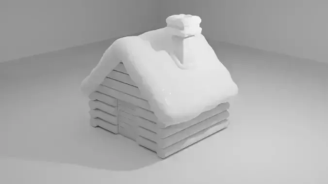 Wooden house with snow roof top 3D model