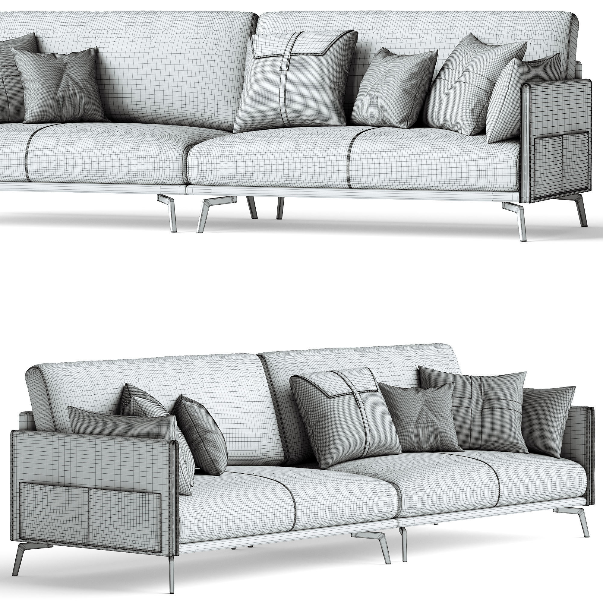 Glamorous Brown Leather Sofa 280 cm 3D model_2