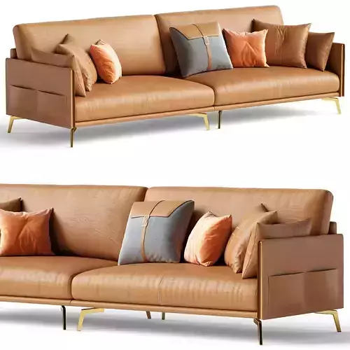 Glamorous Brown Leather Sofa 280 cm 3D model