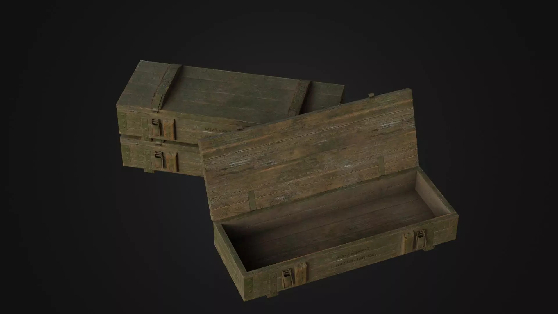 Worn Soviet Weapon Crate Low-poly 3D model_0