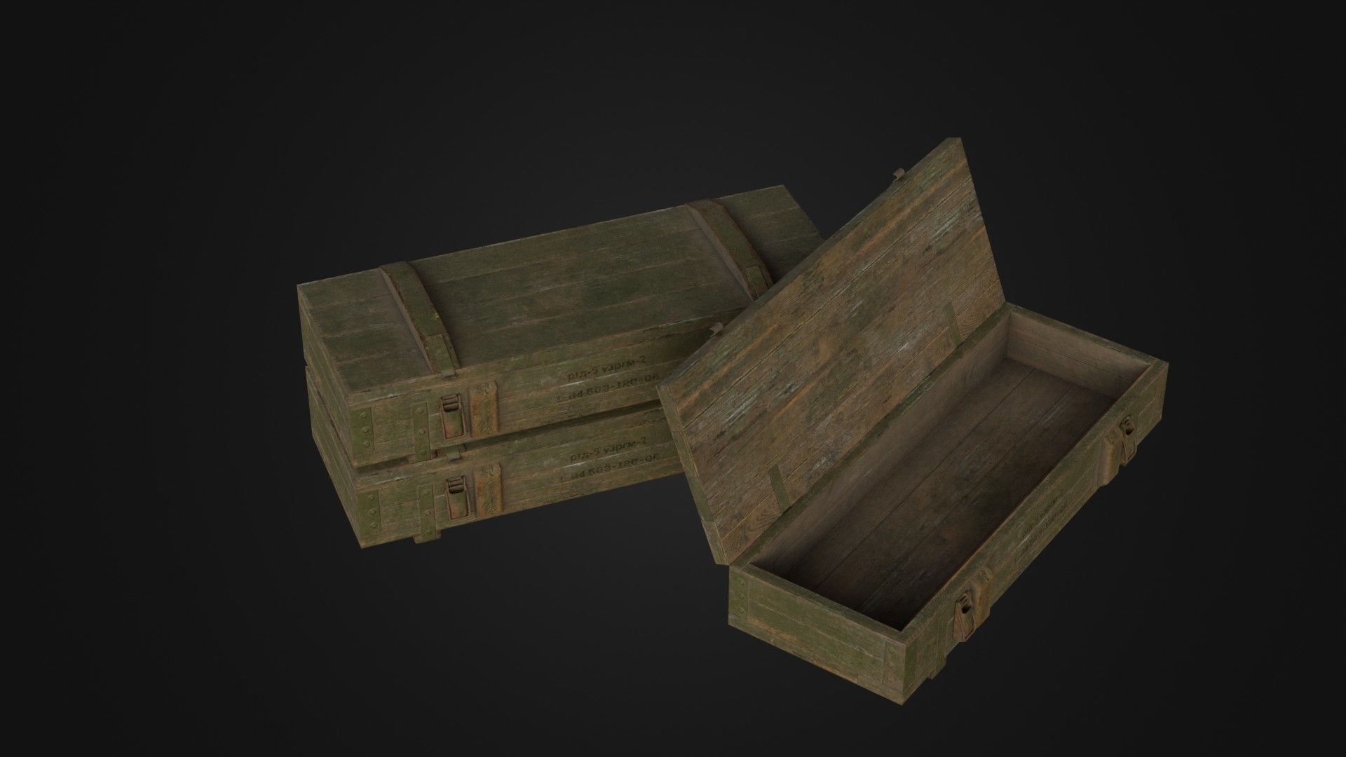 Worn Soviet Weapon Crate Low-poly 3D model_5