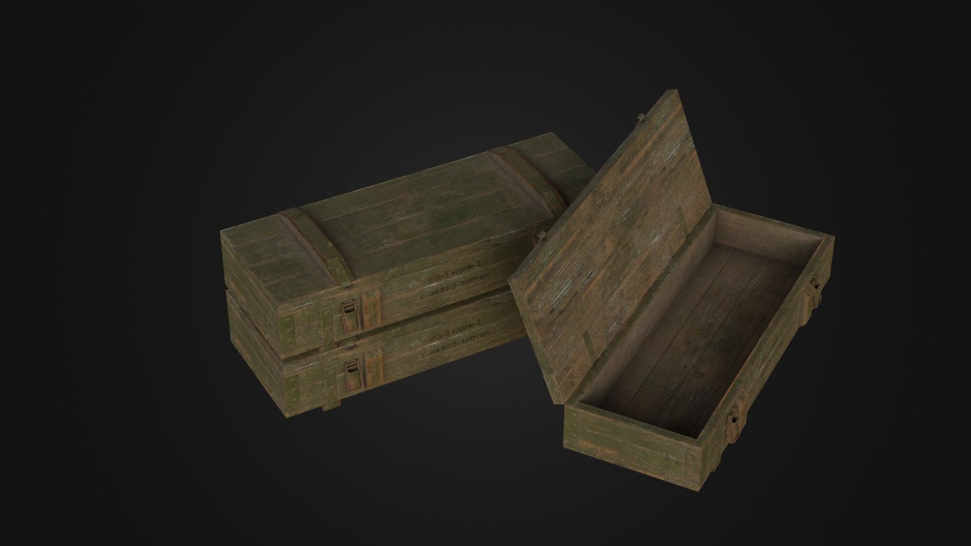 Worn Soviet Weapon Crate Low-poly 3D model_6