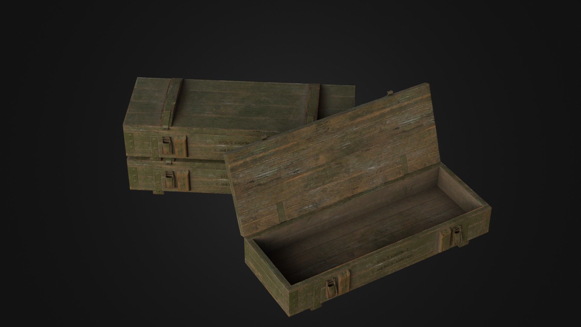 Worn Soviet Weapon Crate Low-poly 3D model_2