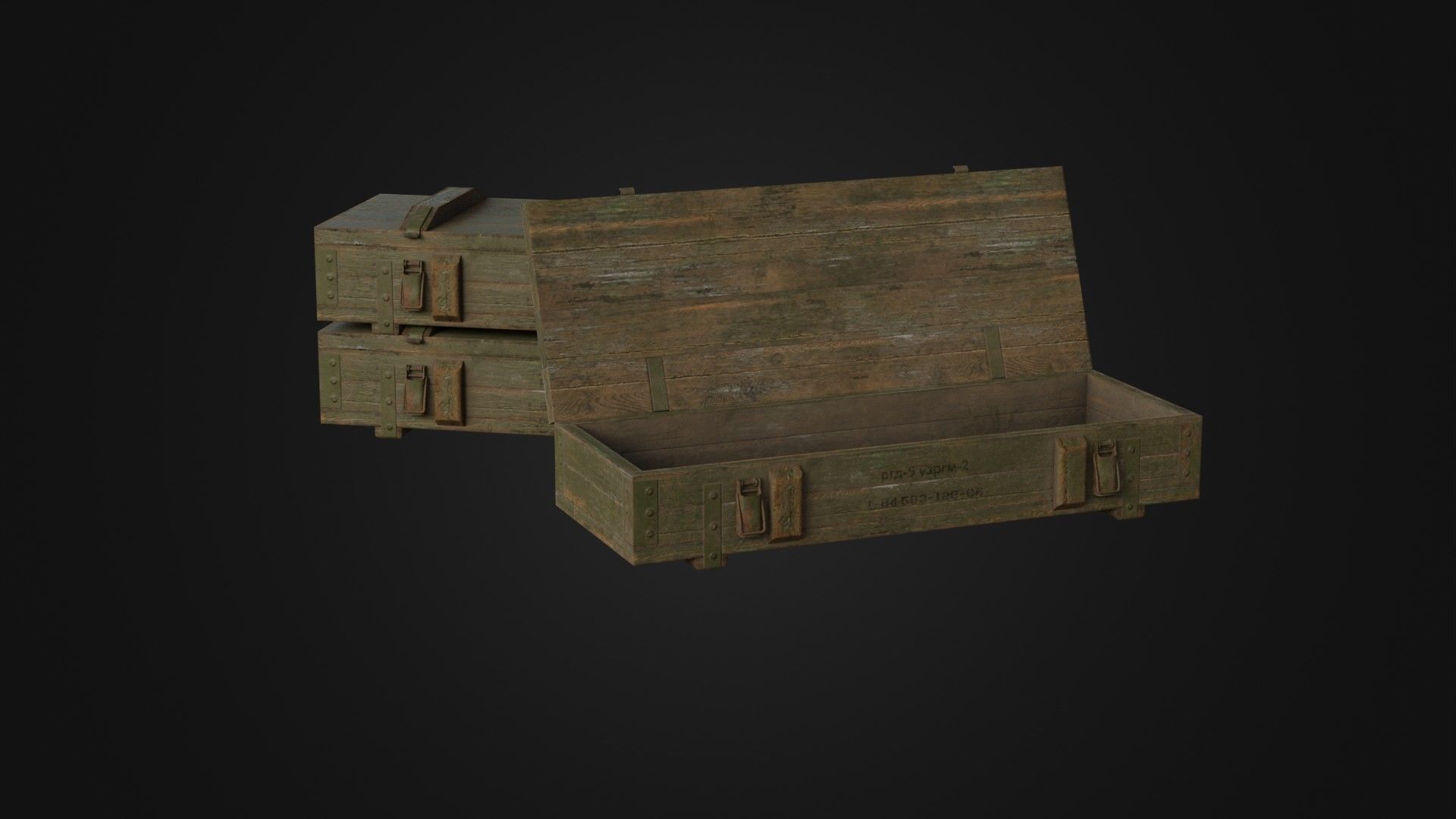 Worn Soviet Weapon Crate Low-poly 3D model_1