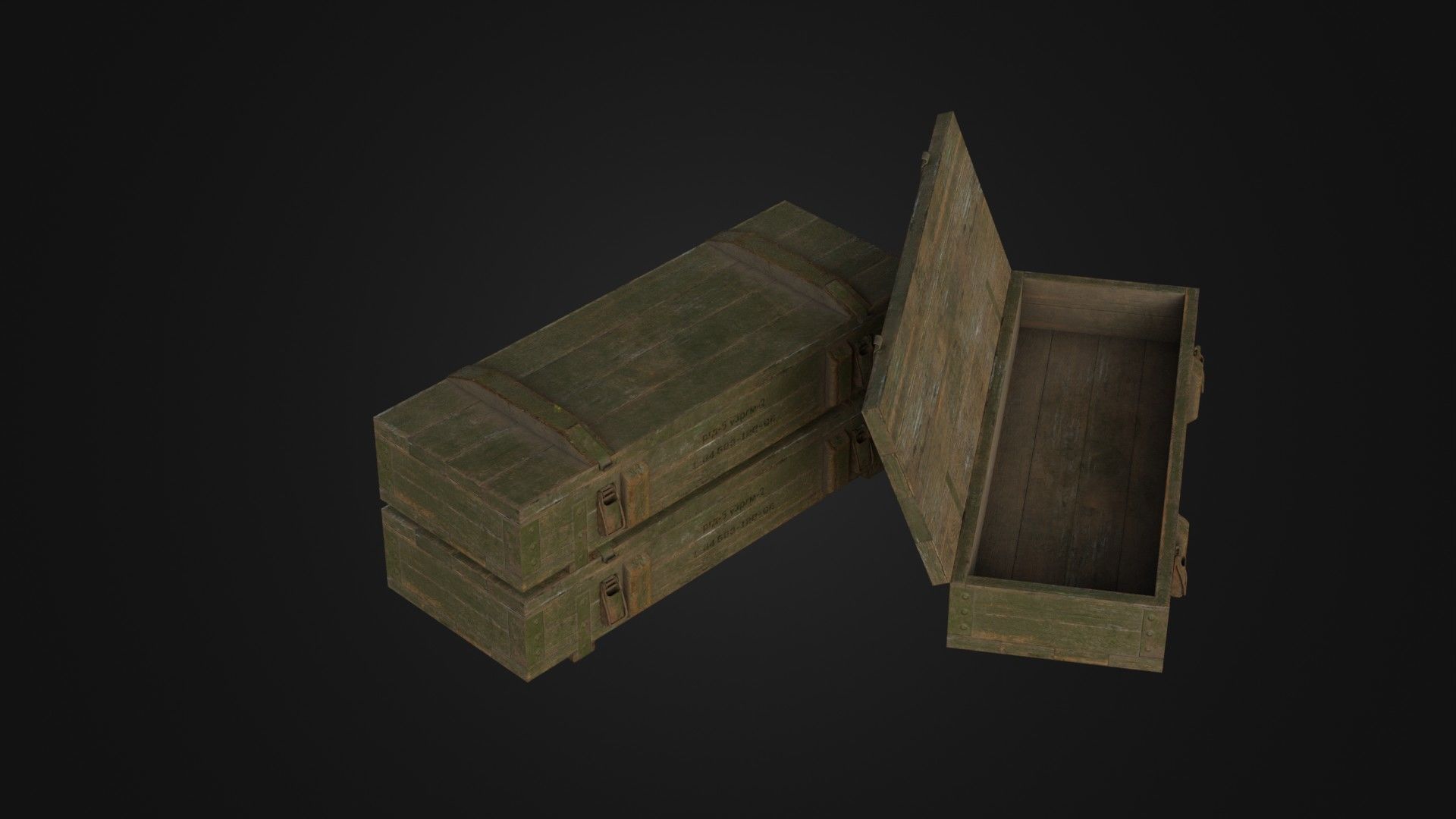 Worn Soviet Weapon Crate Low-poly 3D model_8
