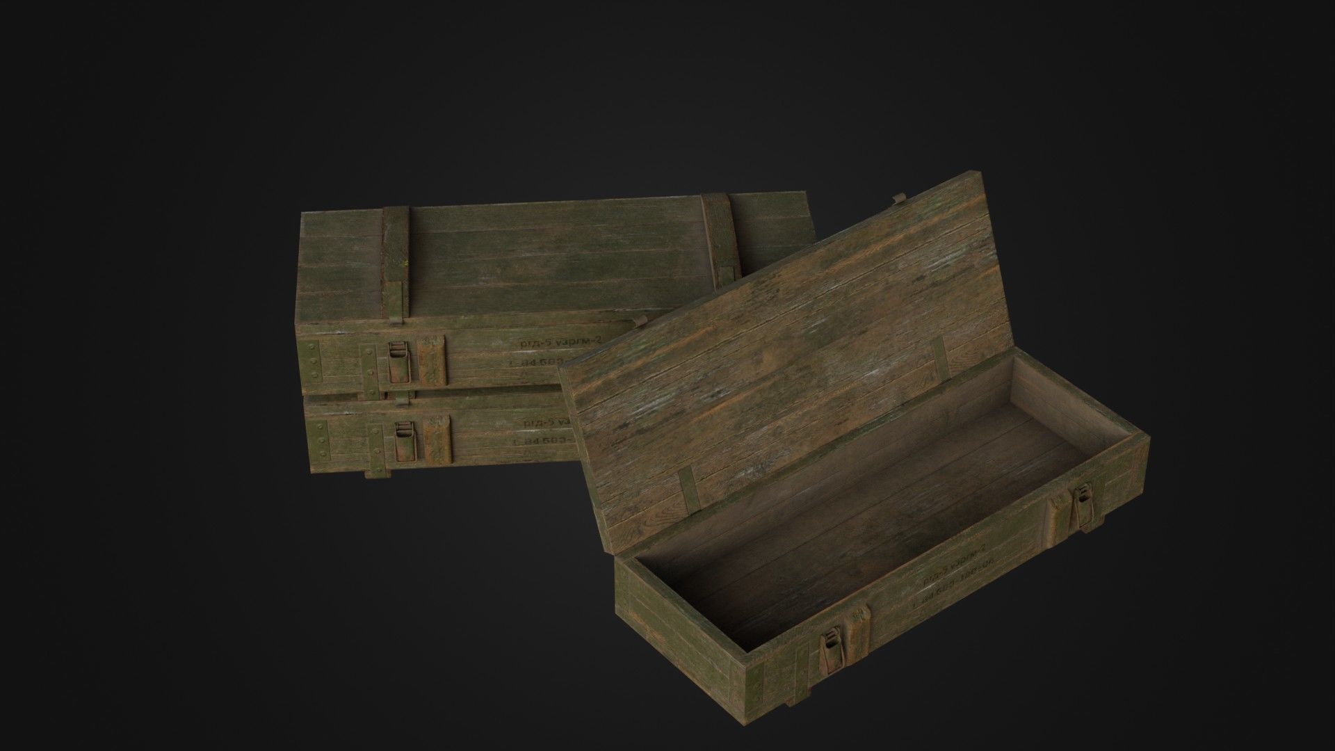 Worn Soviet Weapon Crate Low-poly 3D model_3