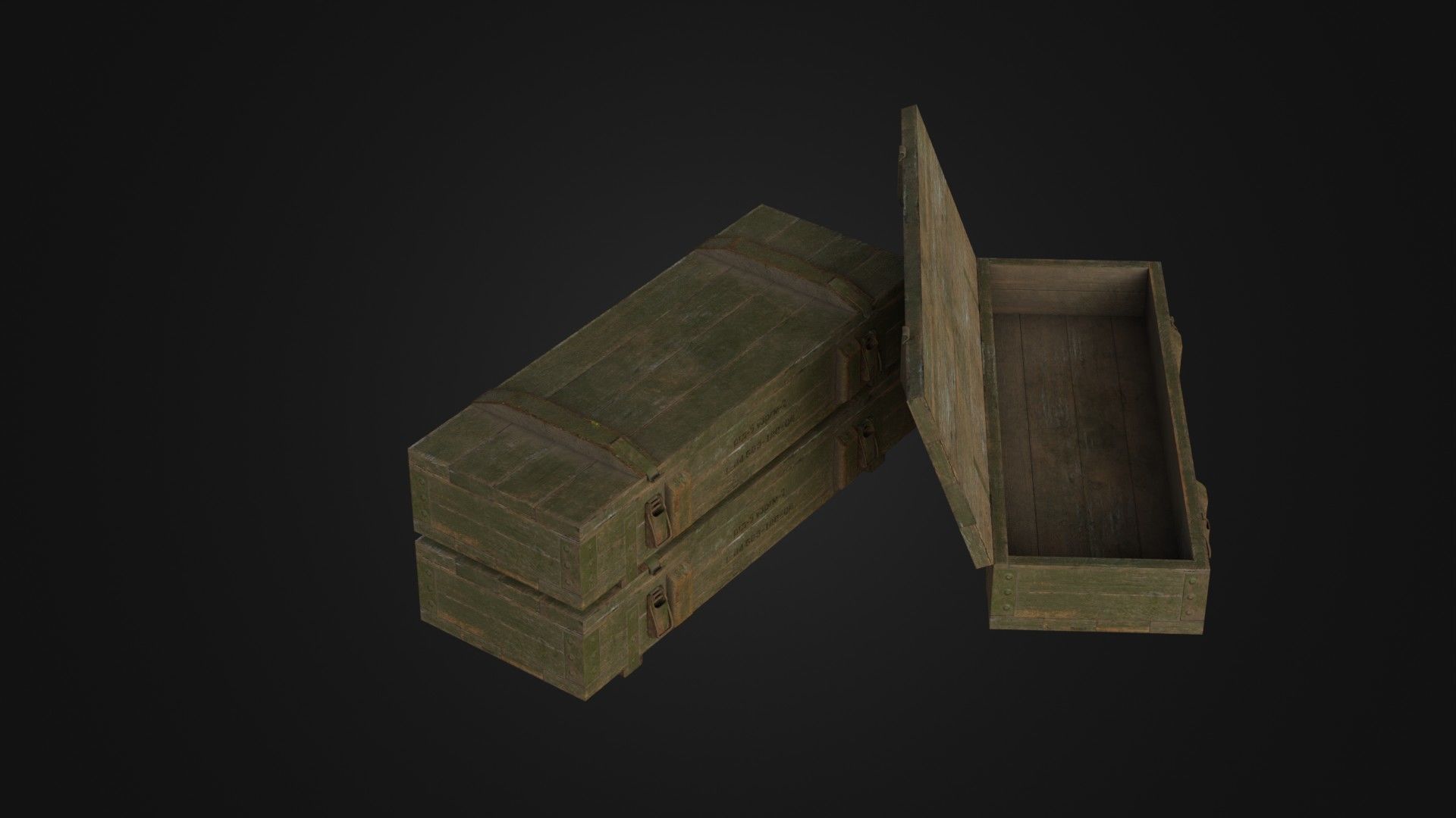 Worn Soviet Weapon Crate Low-poly 3D model_9