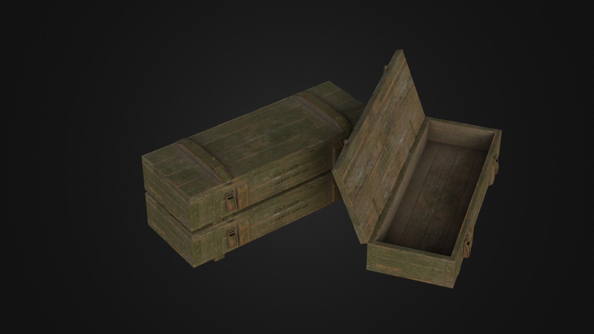 Worn Soviet Weapon Crate Low-poly 3D model_7