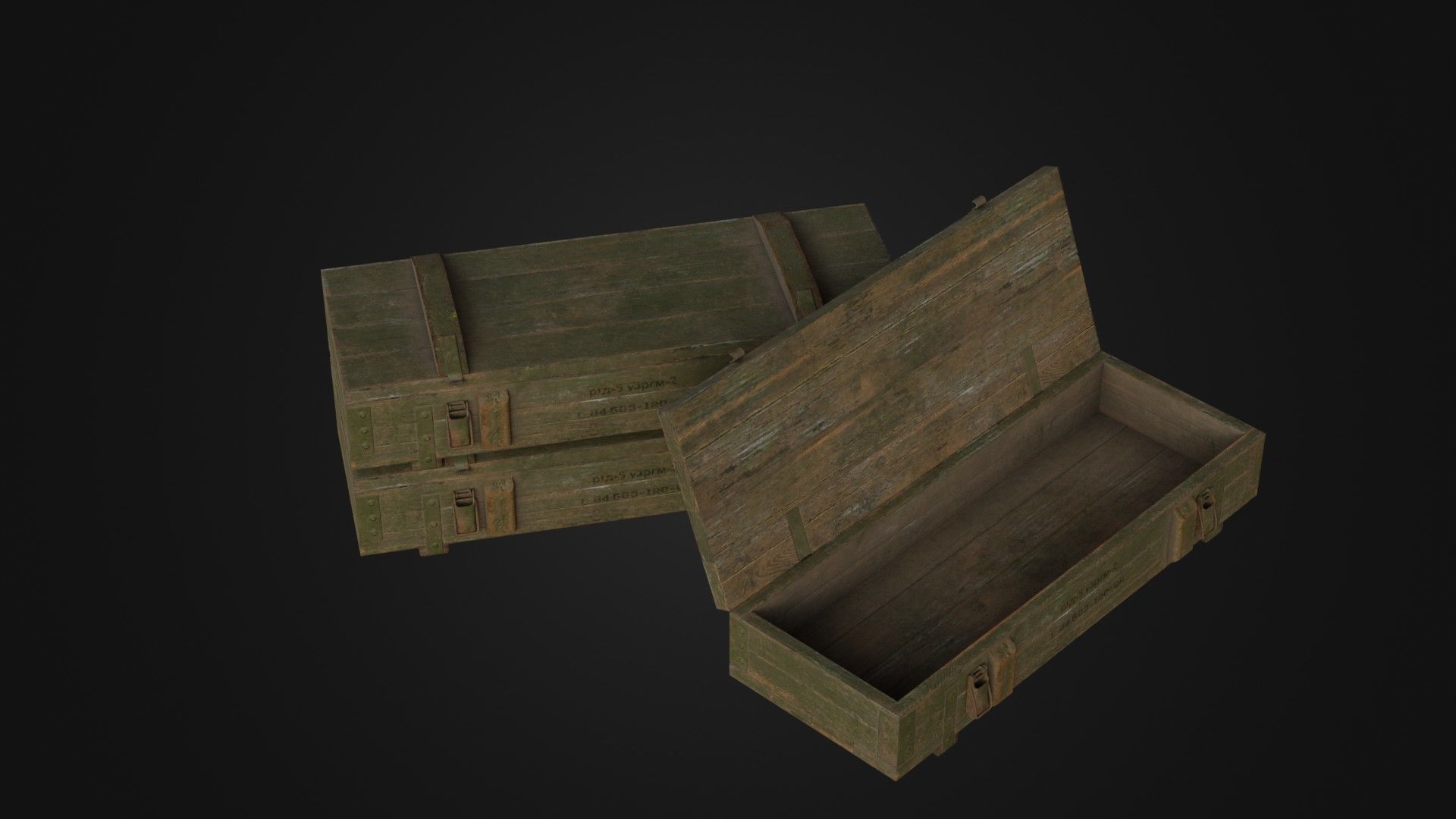 Worn Soviet Weapon Crate Low-poly 3D model_4