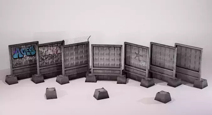 Asset of concrete USSR fence PO2 with varying degrees of wear