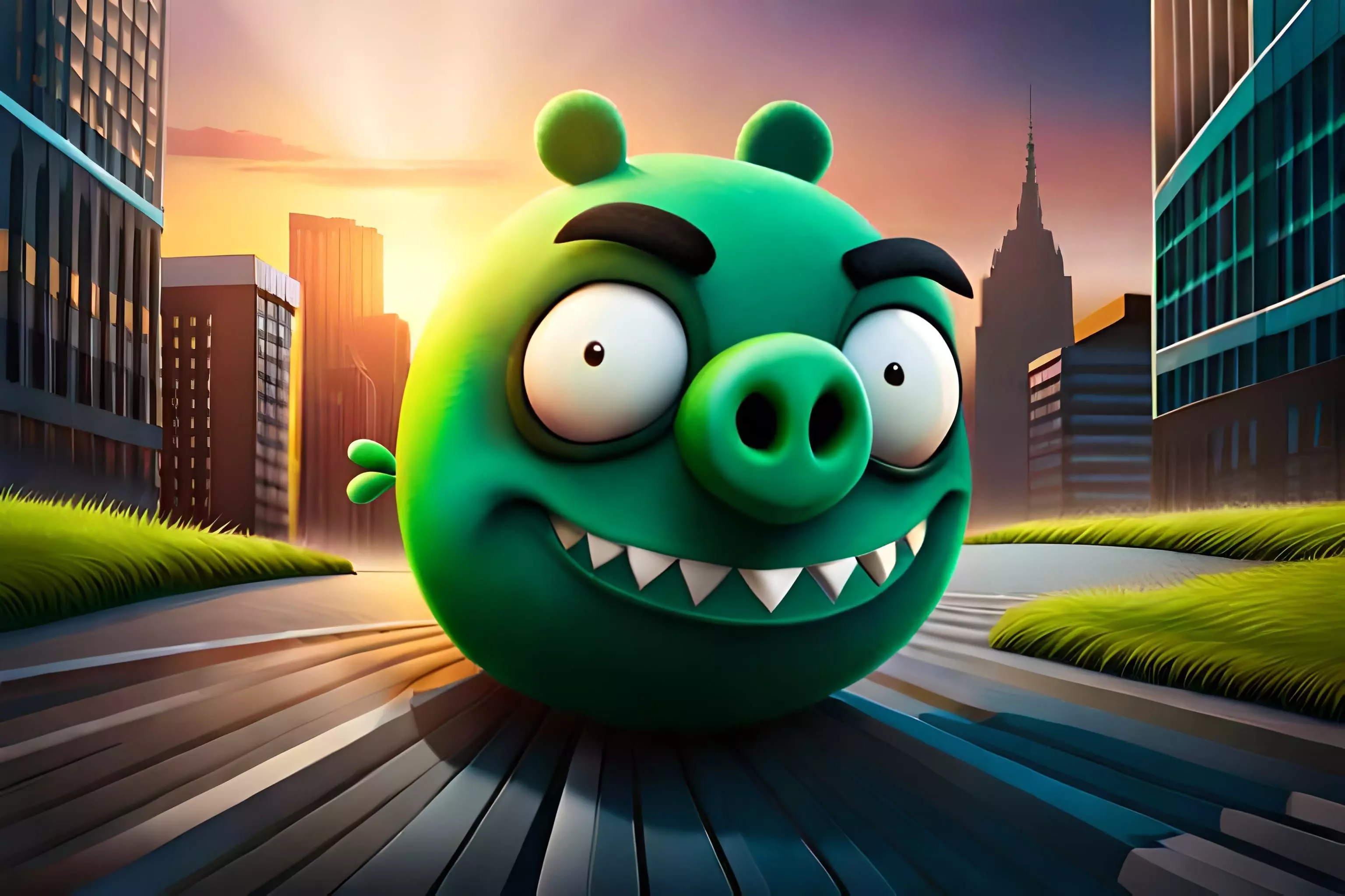 Game Package Building a Green Piggy Rosa Low-poly 3D model_0