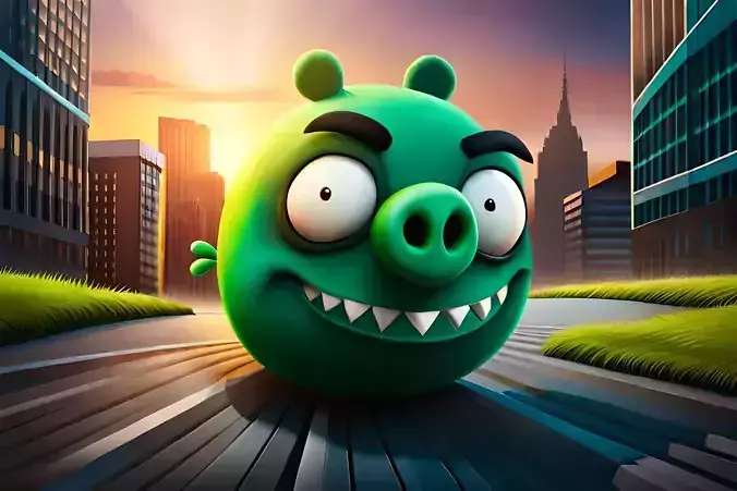 Game Package Building a Green Piggy Rosa Low-poly 3D model