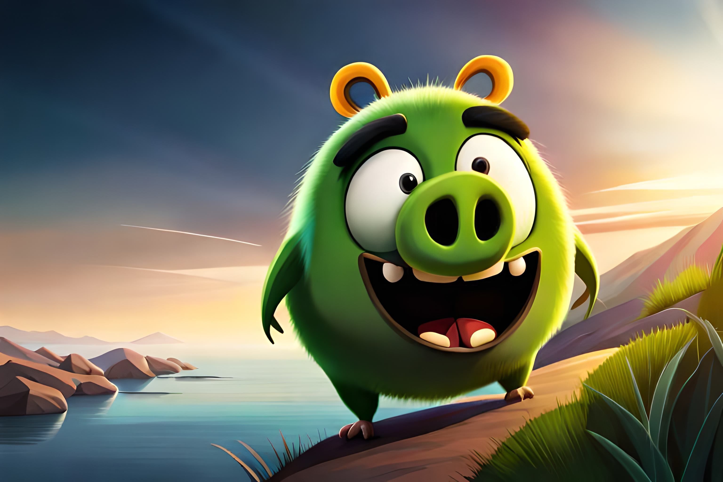 Game Package Building a Green Piggy Rosa Low-poly 3D model_2