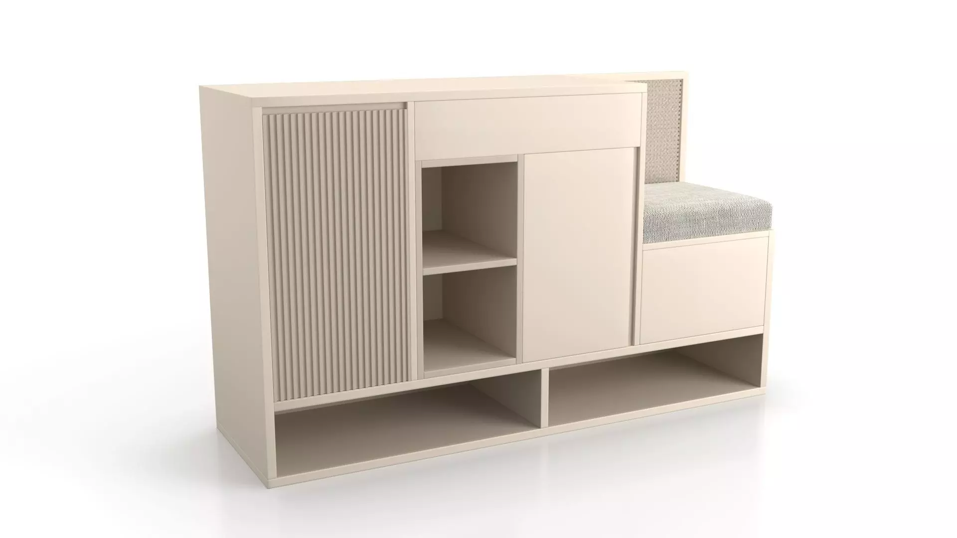 Rattan Trim Entry Way Storage Bench 3D model_0