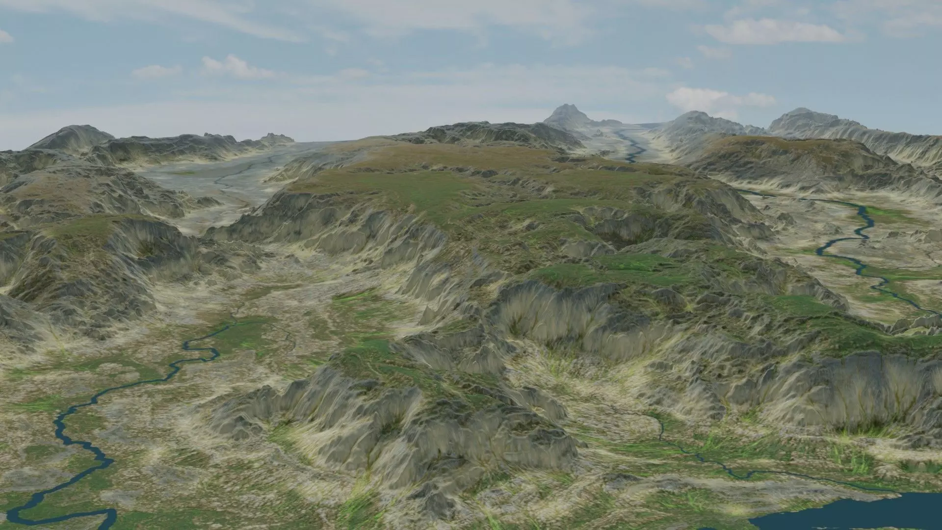 Grassy Hills Mountains Landscape 3D model