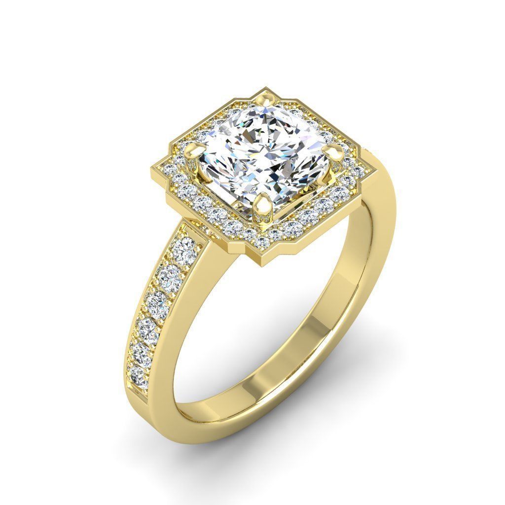 Engagement Diamond Halo ring qushion 3D print model_13