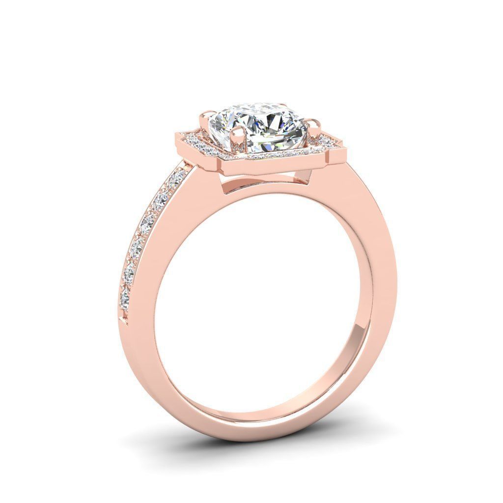 Engagement Diamond Halo ring qushion 3D print model_18