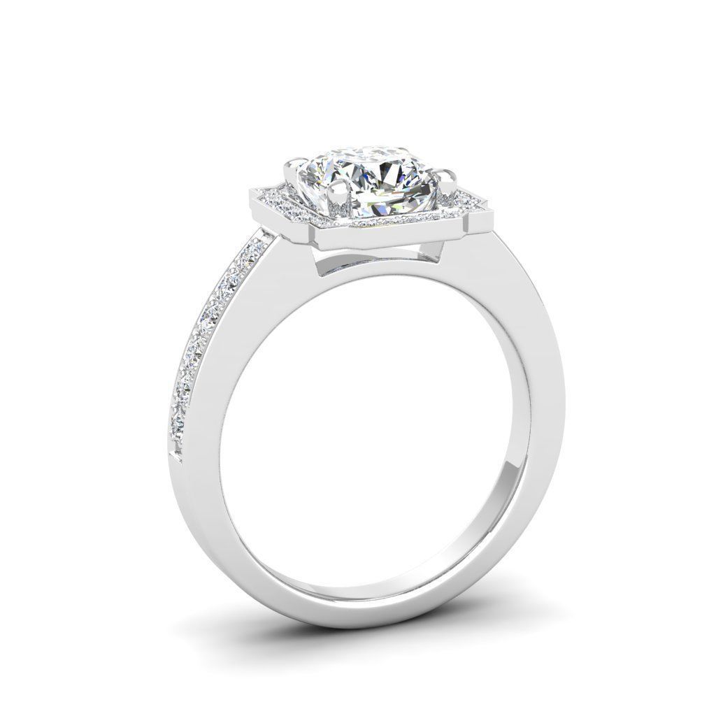 Engagement Diamond Halo ring qushion 3D print model_20