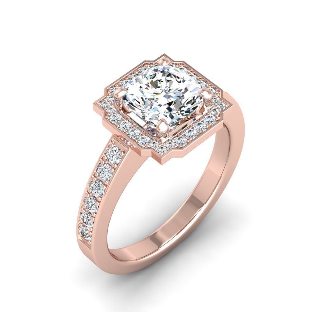 Engagement Diamond Halo ring qushion 3D print model_23
