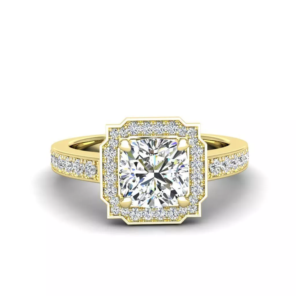 Engagement Diamond Halo ring qushion 3D print model_0