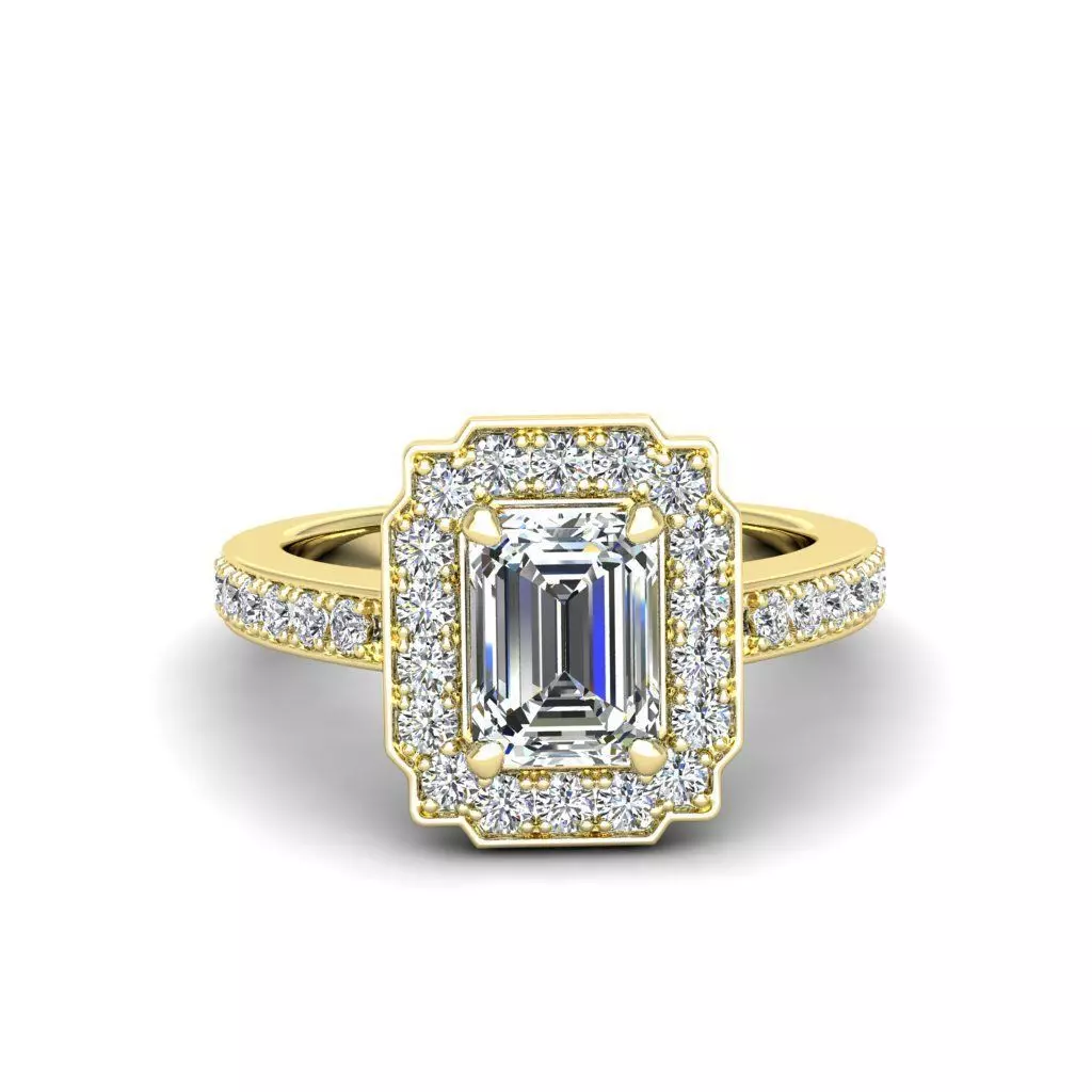 Engagement Diamond Halo ring emerald 3D print model