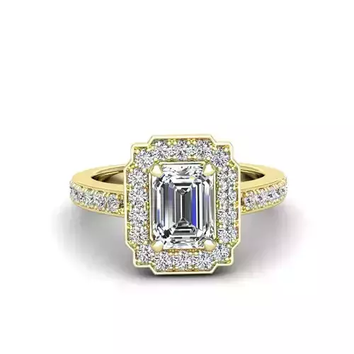 Engagement Diamond Halo ring emerald 3D print model