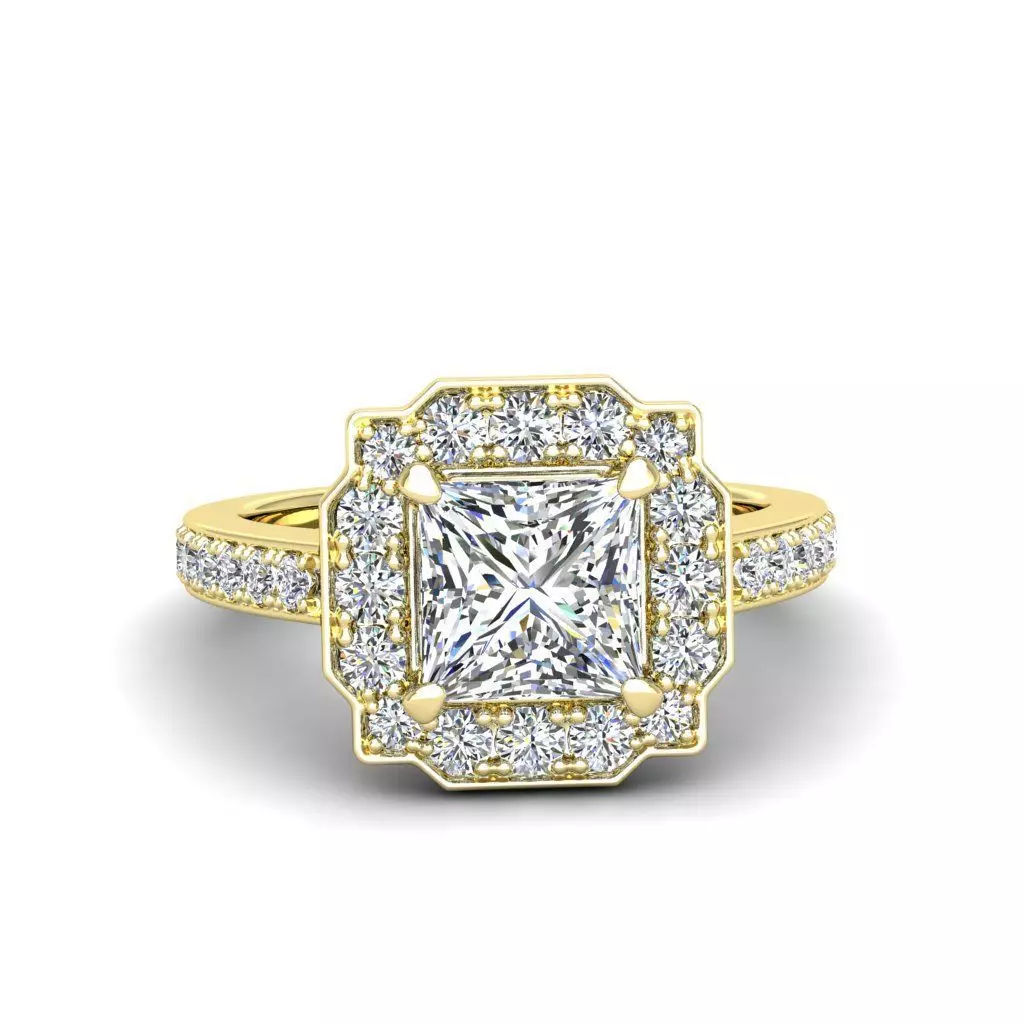 Engagement Diamond Halo ring princess 3D print model