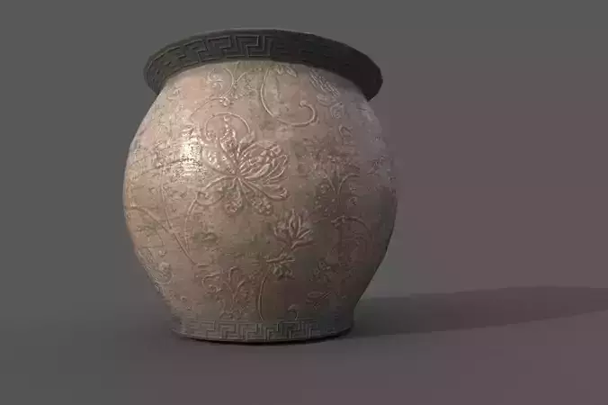 Aging flower clay pot with texture Low-poly 3D model