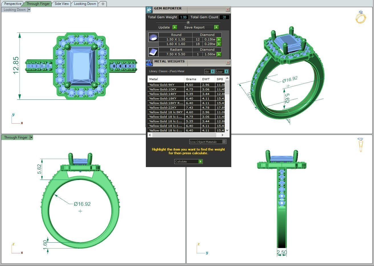 Engagement Diamond Halo ring radiant 3D print model_2