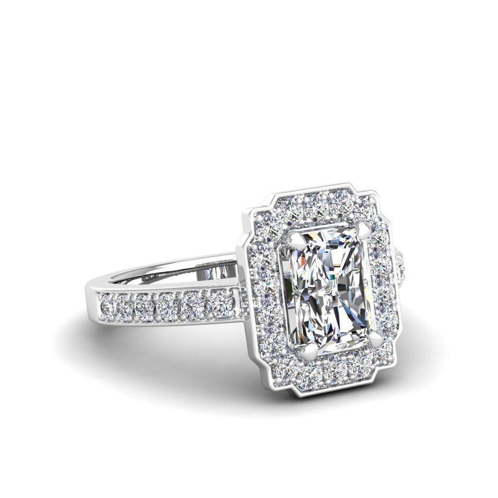 Engagement Diamond Halo ring radiant 3D print model_10