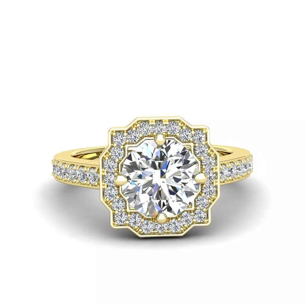 Engagement Diamond Halo ring round 3D print model_0