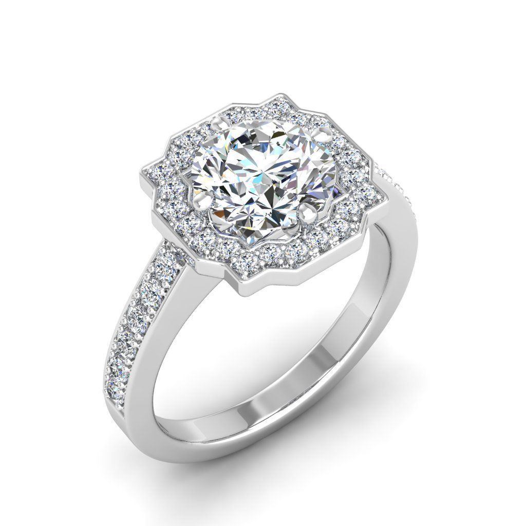 Engagement Diamond Halo ring round 3D print model_15