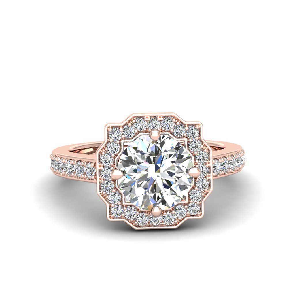 Engagement Diamond Halo ring round 3D print model_24