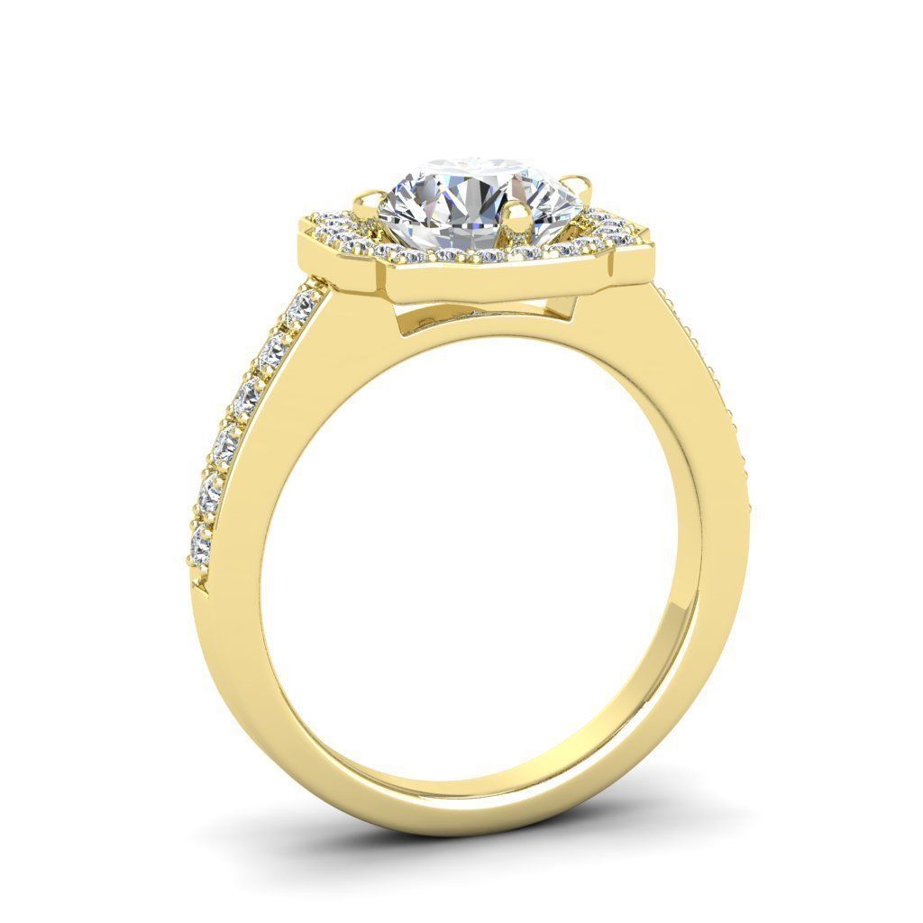 Engagement Diamond Halo ring round 3D print model_7